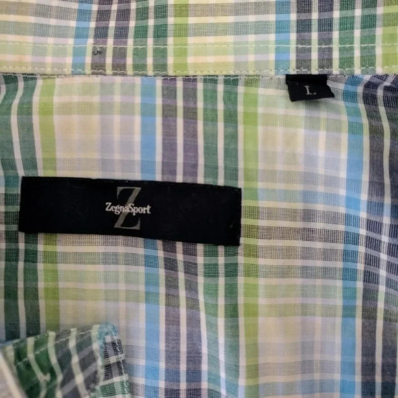 Zegna Sport Green Plaid Mens Shirt Size L  Sport Green Plaid - Picture 5 of 5
